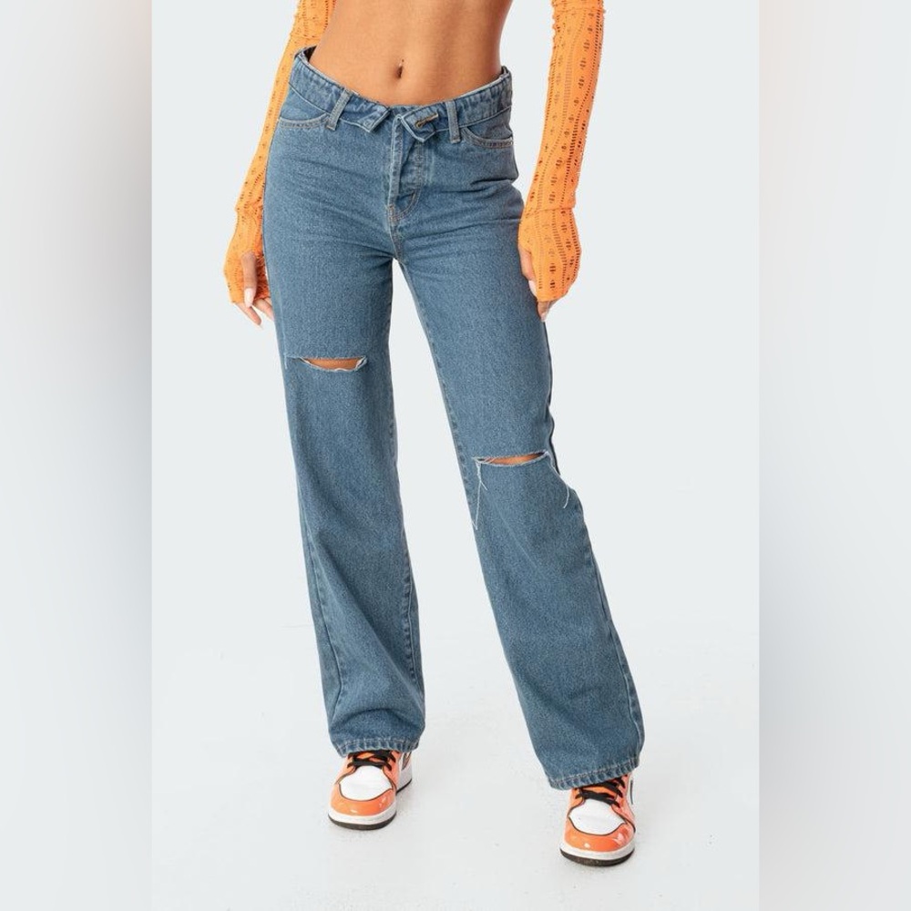 Edikted low waisted, fold over denim jeans